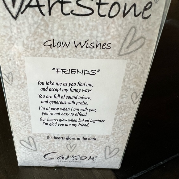 Artstone Friends ornament, approx 4” tall, hearts glow in the dark - Picture 3 of 5